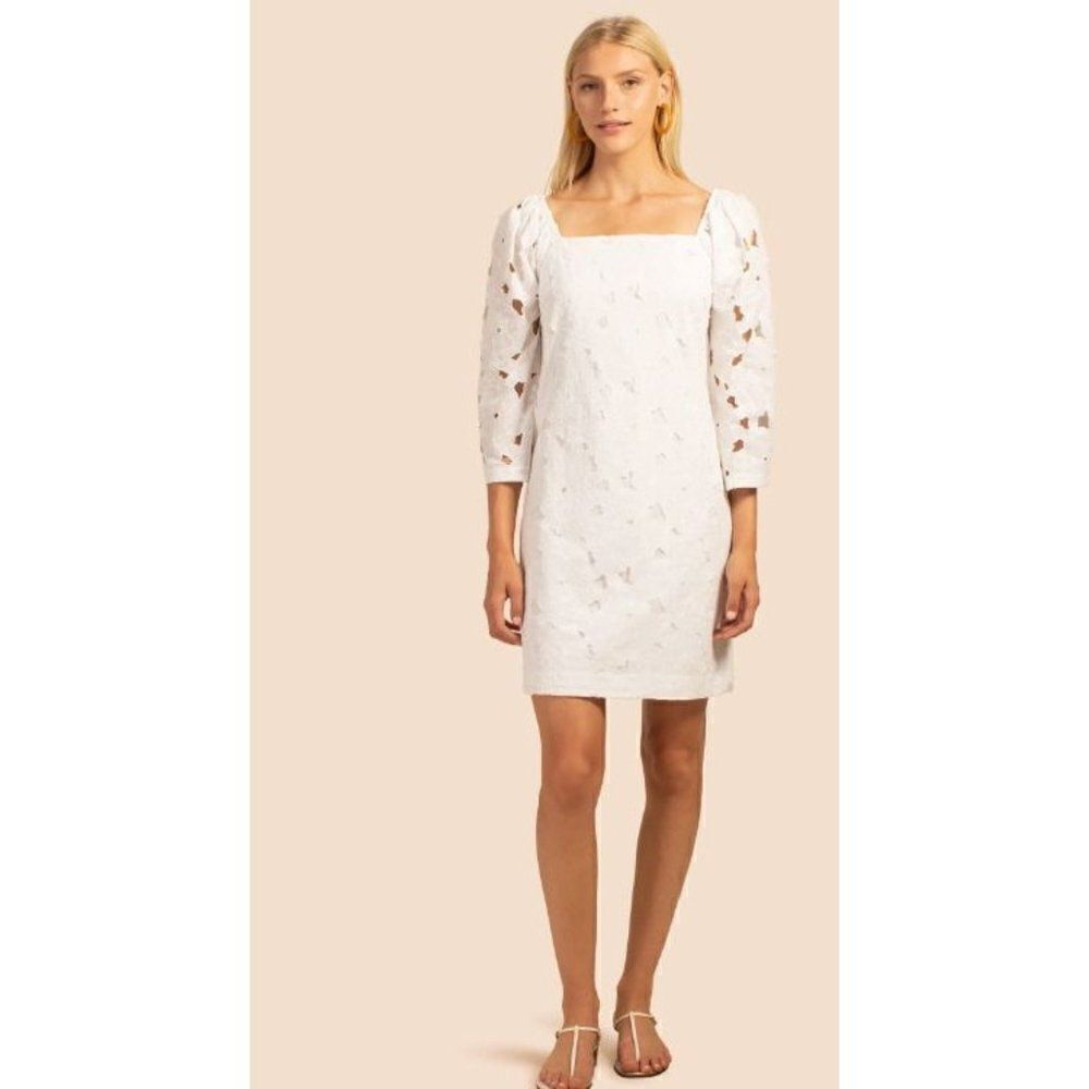 Trina Turk Womens Verona Dress Sz 12 White Lace Floral 3/4 Sleeve Cotton NWOT